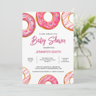 Pink Doughnuts Sprinkles Girl Baby Shower Invitation