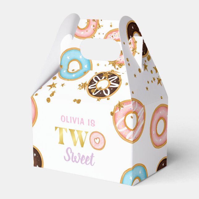 Pink Doughnuts Two Sweet 2nd Birthday Favor Box (Front Side)