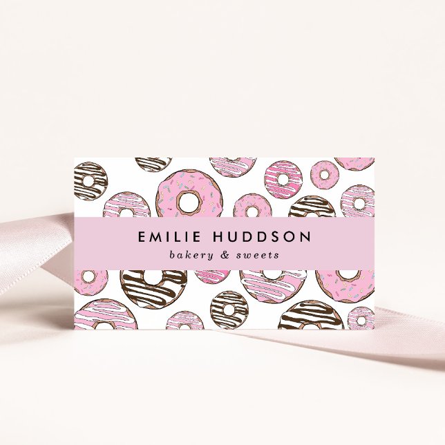 Pink Doughnuts, White Doughnuts, Cake Shop, Pastry Business Card (Creator Uploaded)