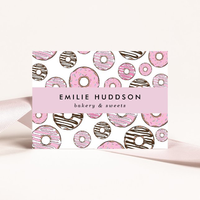 Pink Doughnuts, White Doughnuts, Cake Shop, Pastry Business Card (Creator Uploaded)