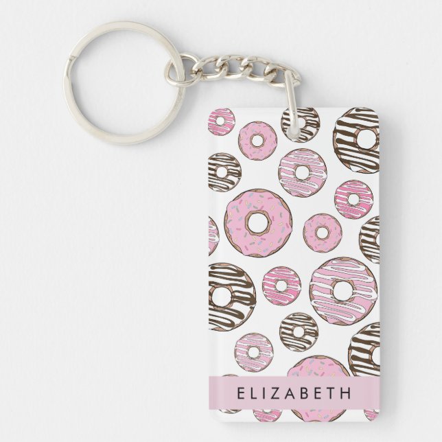 Pink Doughnuts, White Doughnuts, Sprinkles, Your N Keychain (Front)