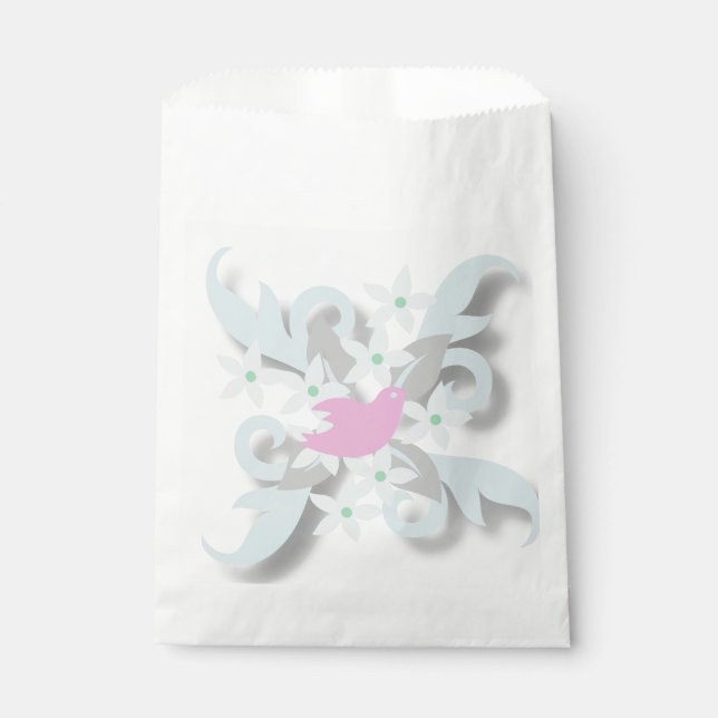 Pink Dove and Silver Leaves  Favour Bag (Front)