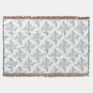 Pink Dove with Silver Flowers and Fronds Throw Blanket
