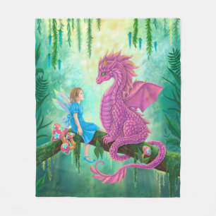 Pink Dragon and fairy Fleece Blanket