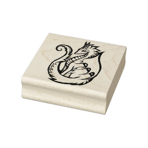 Pink Dragon Art cute dragons design geek girl art Rubber Stamp