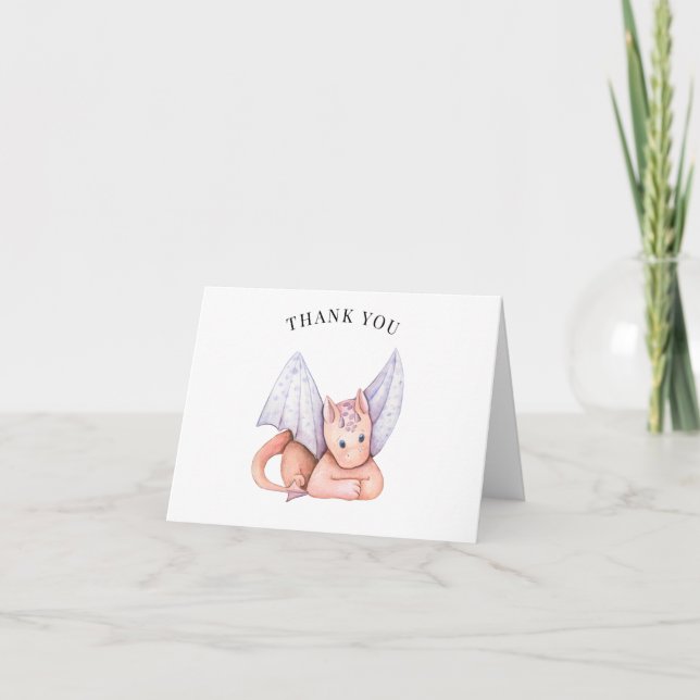 Pink Dragon Baby Shower Thank You Card (Front)
