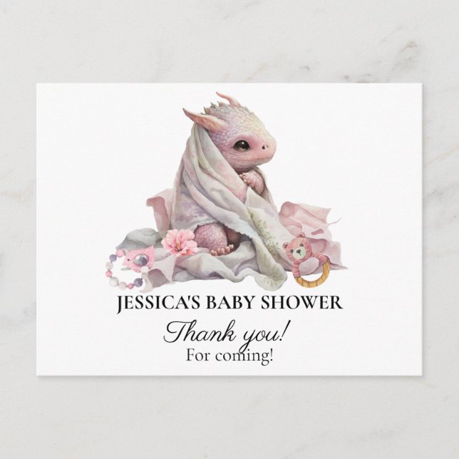 Pink Dragon Baby Shower Thank you Postcard (Front)