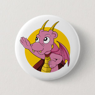 Pink dragon cartoon 2 inch round button