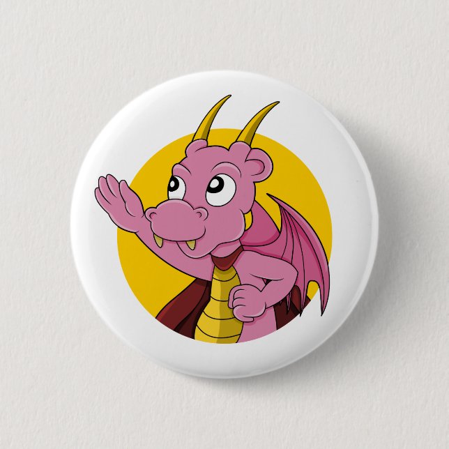 Pink dragon  cartoon 2 inch round button (Front)