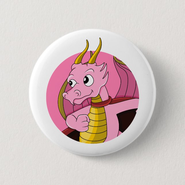 Pink dragon cartoon 2 inch round button (Front)