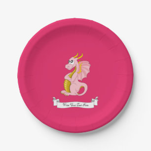 Pink dragon cartoon paper plate