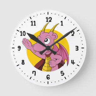 Pink dragon cartoon round clock