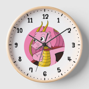 Pink dragon cartoon round clock