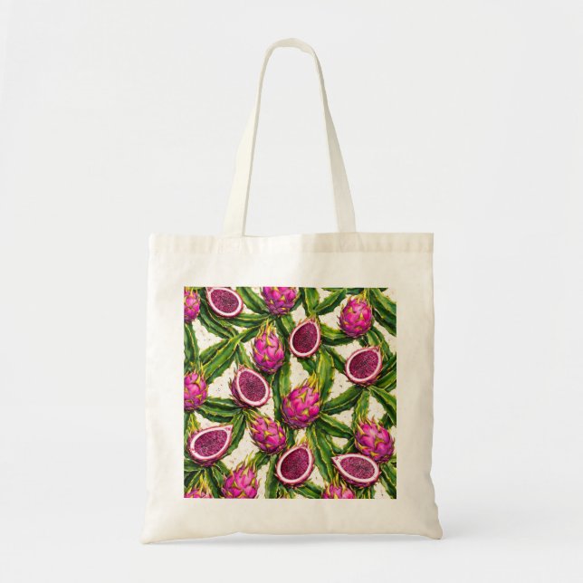 Pink Dragon Fruit Tropical Cactus Pattern Tote Bag (Front)
