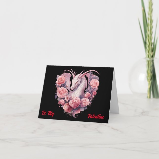 Pink Dragon Heart Blank  Holiday Card (Front)