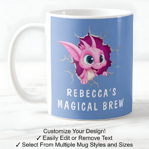 Pink Dragon In A Mug! Novelty Fantasy Dragon Blue Coffee Mug