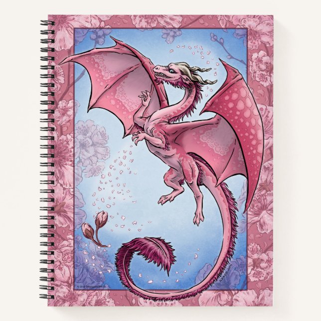 Pink "Dragon of Spring" Flowers Fantasy Art Notebook (Front)