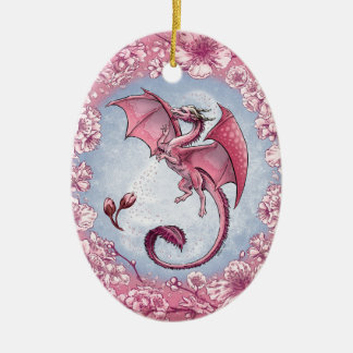 Pink Dragon of Spring Nature Fantasy Art Ceramic Ornament