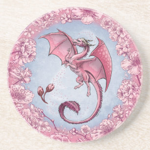 Pink Dragon of Spring Nature Fantasy Art Coaster
