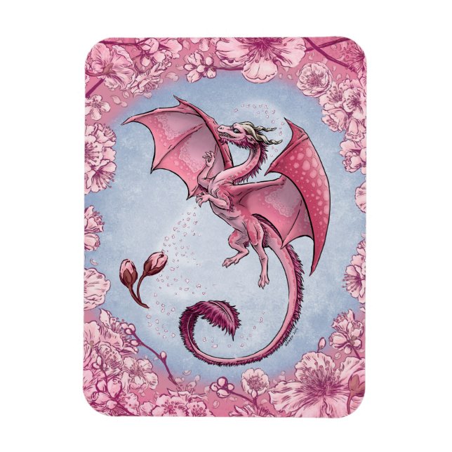Pink Dragon of Spring Nature Fantasy Art Magnet (Vertical)