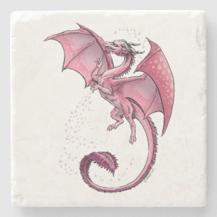 Pink Dragon of Spring Nature Fantasy Art Stone Coaster