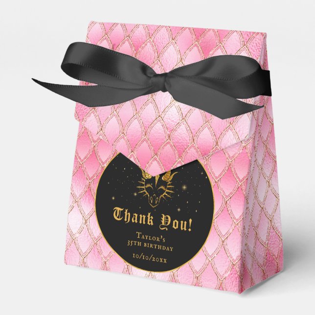 Pink Dragon Scales Gold Birthday Thank You Favor Box (Front Side)