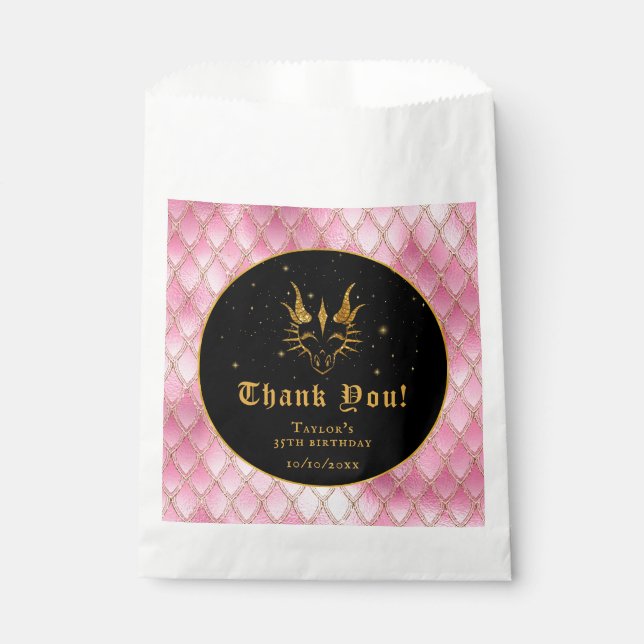 Pink Dragon Scales Gold Birthday Thank You Favour Bag (Front)