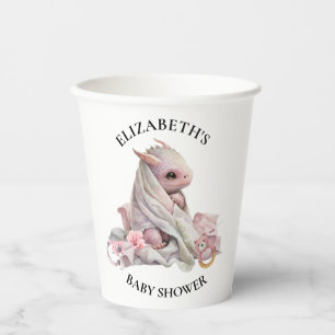 Pink Dragon Watercolor Baby Shower  Paper Cups