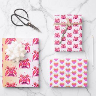 Pink dragon with hearts wrapping paper sheet