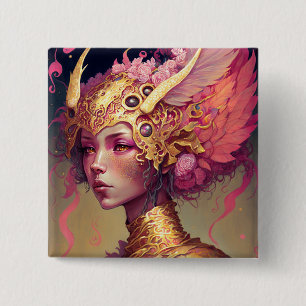 Pink Dragon Woman Fantasy Art 2 Inch Square Button