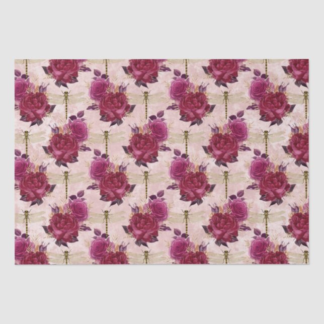 Pink Dragonflies and Roses  Tissue Paper (Front)
