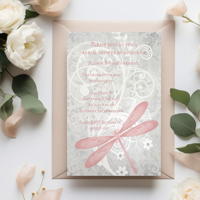 Pink Dragonfly Bridal Shower Invite (Pink Dragonfly Bridal Shower Invitation)