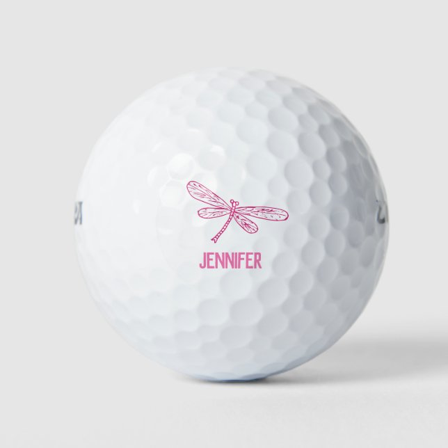 Pink dragonfly Cute Name golf balls (Front)