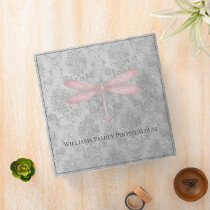 Pink Dragonfly Damask Family Photo Album Binder