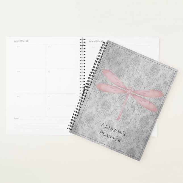 Pink Dragonfly Damask Planner (Display)