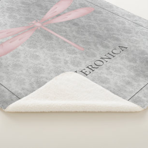 Pink Dragonfly Damask Sherpa Blanket