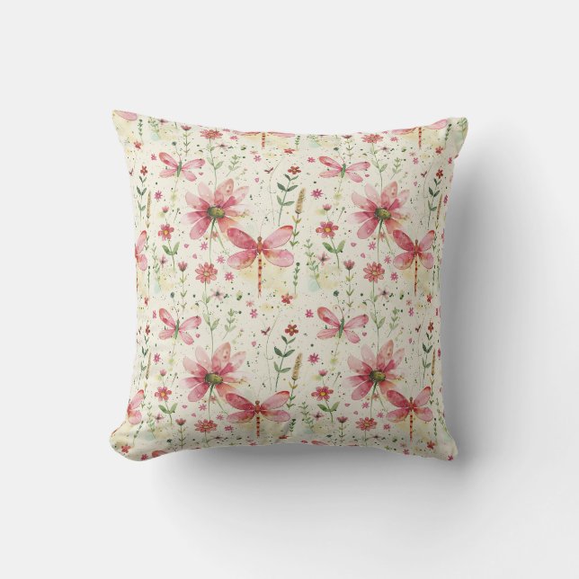 Pink Dragonfly Floral Home Decor   Throw Pillow (Front)