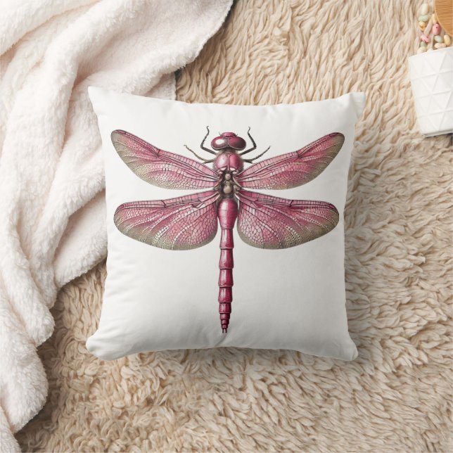 Pink Dragonfly Nature Inspired Art  Throw Pillow (Blanket)