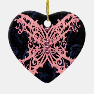 Pink Dragonfly/ Navy Velvet Design Ceramic Ornament