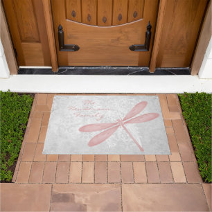 Pink Dragonfly Personalized Doormat