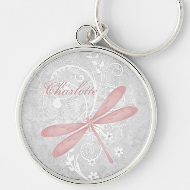 Pink Dragonfly Personalized Keychain (Front)