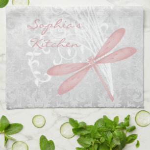 Pink Dragonfly Personalized Kitchen Towel