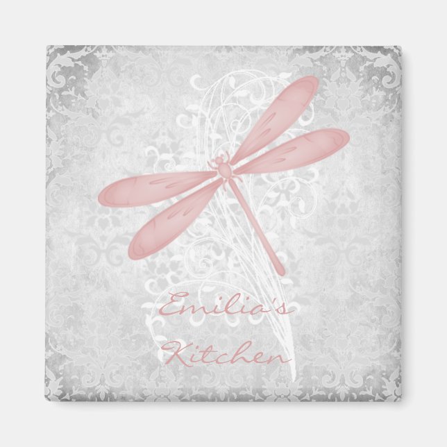 Pink Dragonfly Personalized Magnet (Front)