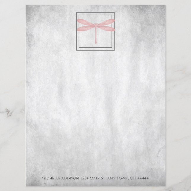 Pink Dragonfly Personalized Paper Sheet (Front)