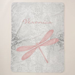 Pink Dragonfly Personalized Sherpa Blanket