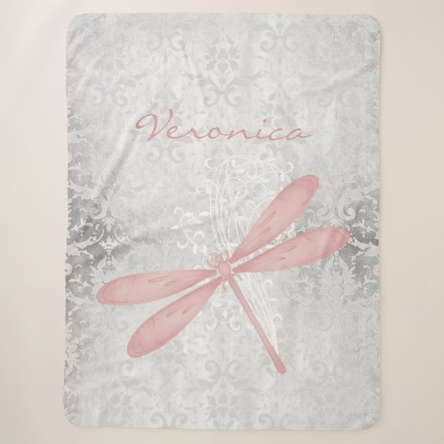 Pink Dragonfly Personalized Sherpa Blanket (Front)