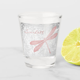 Pink Dragonfly Personalized Shot Glass