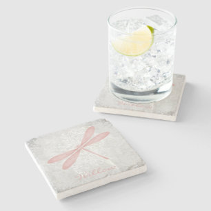 Pink Dragonfly Personalized Stone Coaster