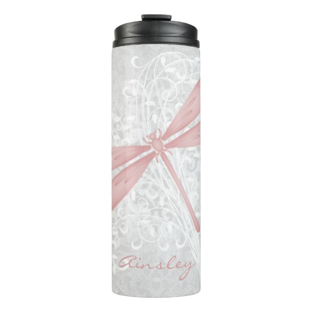 Pink Dragonfly Personalized Thermal Tumbler (Front)