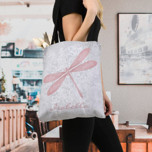 Pink Dragonfly Personalized Tote Bag